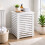 White Bamboo Laundry Basket with Lid - Bathroom Storage Cabinet Unit 8