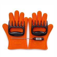 5 Piece BBQ Grill Tool Set with Heat‑Resistant Gloves and Thermometer, Outdoor Barbecue Accessories