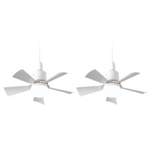 2X Socket Fan Light with Remote, Ceiling Fan with 3-Speeds, Dimmable LED, E27 Base, Cordless Light Socket Fan