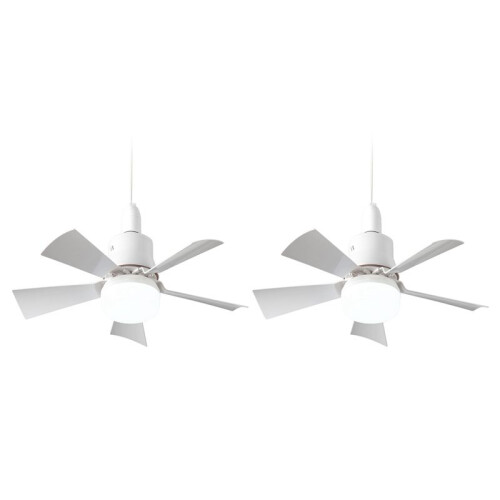 2X Socket Fan Light with Remote, Ceiling Fan with 3-Speeds, Dimmable LED, E27 Base, Cordless Light Socket Fan