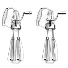 2X Manual Egg Beater Hand Crank - Stainless Steel Whisk, Ergonomic ABS Handle, Compact Design for Easy Mixing Silver