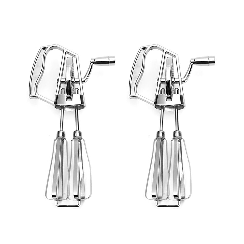 2X Manual Egg Beater Hand Crank - Stainless Steel Whisk, Ergonomic Abs Handle, Compact Design For Easy Mixing Silver 4714239775597