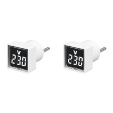 2X Digital Voltmeter Square AC220V Square Voltage Tester with LED Display and Indicator Light EU Plug White