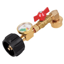 Propane Refill Adapter with Gauge, QCC1 Solid Brass Elbow Connector for 1lb to 40lb Tanks, Leak‑ Design