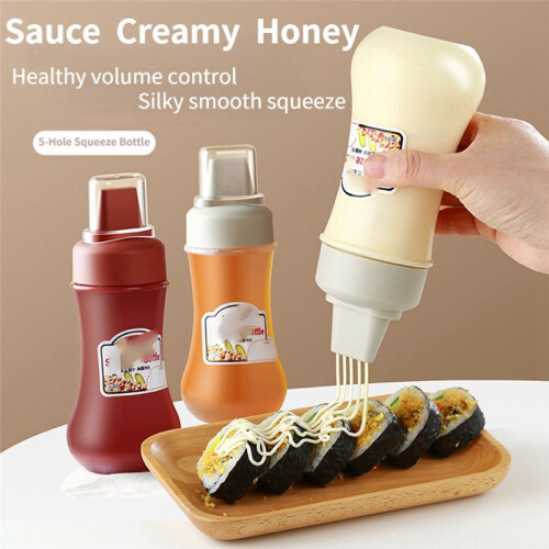 Multi-Hole Squeeze Bottle Squeeze-Type Seasoning Bottle Squeeze Bottle with Scale for Kitchen Food 350ML A 2