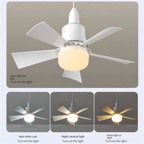 2X Socket Fan Light with Remote, Ceiling Fan with 3-Speeds, Dimmable LED, E27 Base, Cordless Light Socket Fan 1