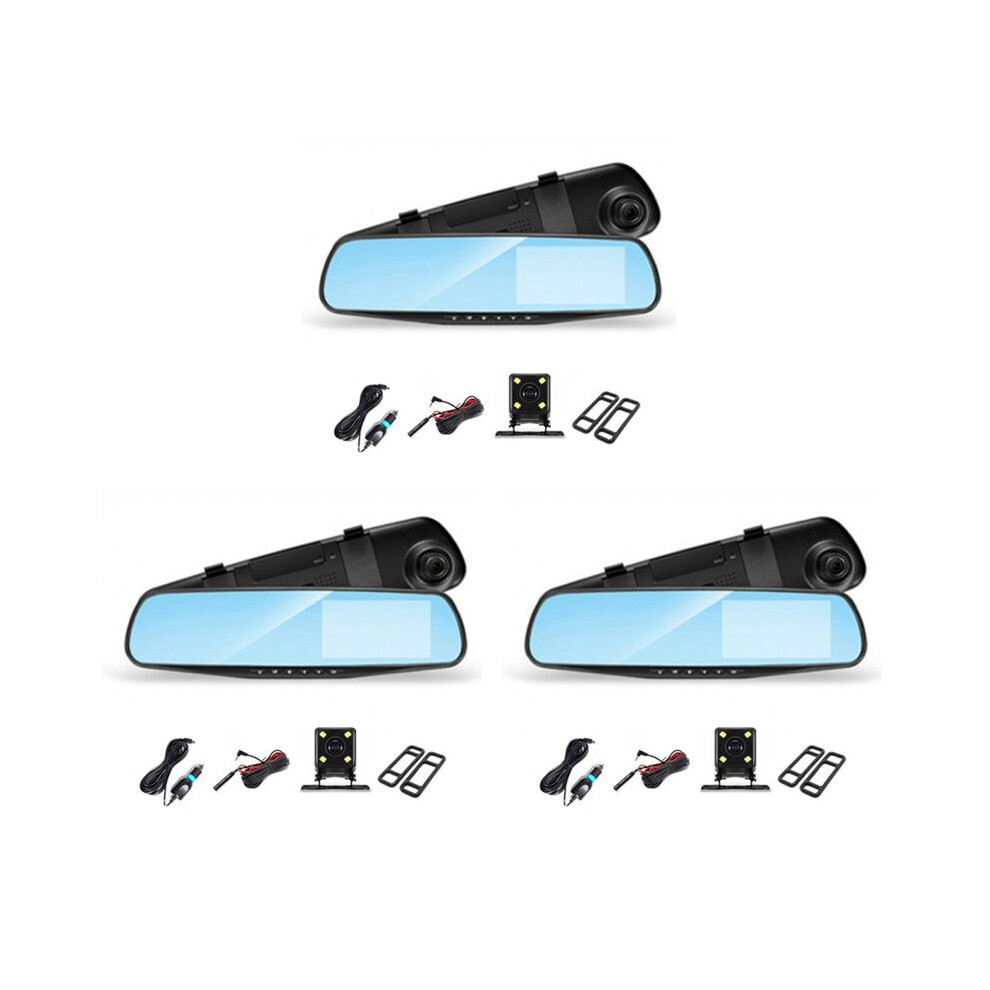3 Set 4.3 Inch Car Dvr Rearview Mirror Driving Video Recorder Dual Lens Dash Camera 1080P 4713774098864