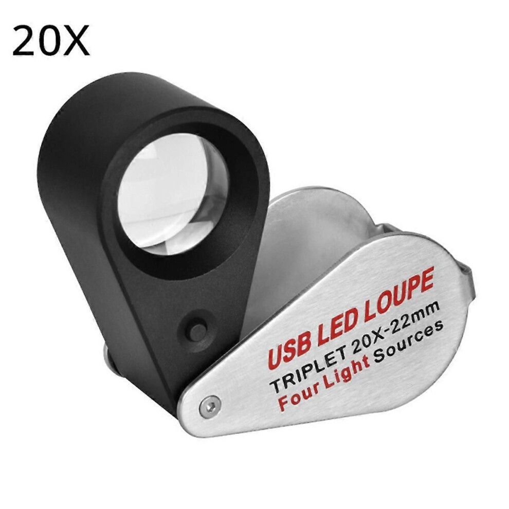 Light Rechargeable Four-Colour Source 13Led Magnifier Diamond Jeweler Loupe Necklace Gem Uv Lamp Mini Pocket 20X