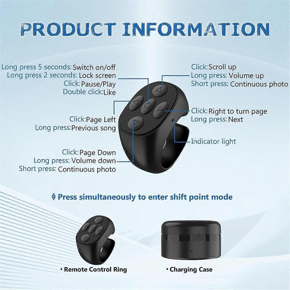 Fingertip Wireless Bluetooth Remote Control, Fingertip Remote Control,Remote Control App Page Turner For Phone Tablet,B 9345346666741