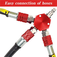 4 Connecteurs de Tuyau D'Air 3 Voies Raccords de Tuyau D'Air 1/4 Po NPT Raccords de Compresseur D'Air Accessoires de Compresseur D'Air (Rouge)