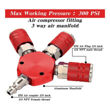4 Pcs Air Hose Connectors 3 Way Air Hose Fittings 1/4 in NPT Air Compressor Fittings Air Compressor Accessories (Red)