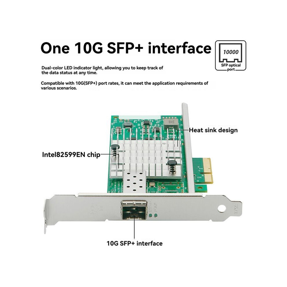 2X Pcie X4 Single Port 10G Sfp+ Network Card X520-Da1 82599En 10Gbe Nbbase-T Nic Fiber Adapter For Windows Linux Servers 4711035673904