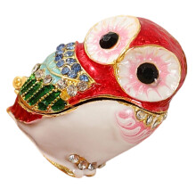Boîte à bijoux en forme de hibou, espace de rangement,-Rouge