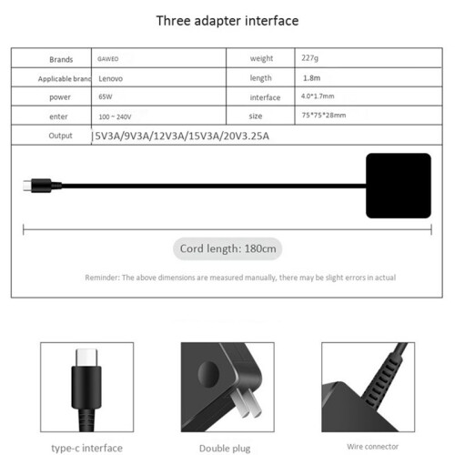 8X Suitable for  Square Notebook Portable Power Adapter 65W Type-C Port Pd Fast Charge Computer Charger US Plug 1