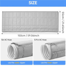 2X Air Conditioner Hose Cover, Zipper Insulated AC Hose Sleeve for 5In & 5.9In Exhaust Hose, AC Tube Duct Vent Wra