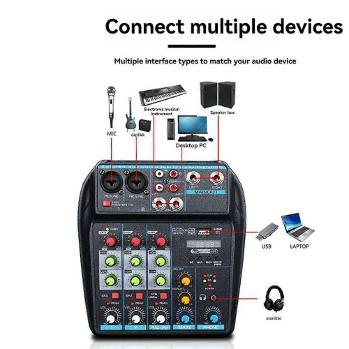 Professional 4-Channel USB Audio Mixer Console with Bluetooth, Recording Capabilities for DJs and PC Mixing 2