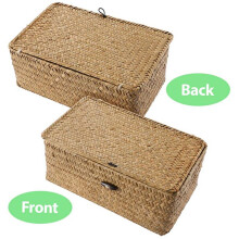 2X Rattan-Aufbewahrungskorb, Stroh-Algenkorb, Handgewebter Aufbewahrungskorb Mehrzweckbehälter mit Deckel (10 cm)