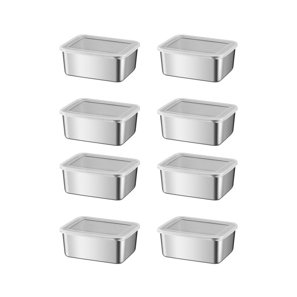 Semoic 8X Stainless Steel Refrigerator Crisper Food Storage Box With Plastic Lid Prepare Seafood Fruit Vegetable Picnic Box S