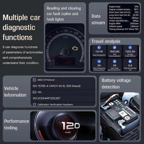 DA200 Auto OBD II Read Card Tool BLE Bluetooth 4.0/5.4 OBD2 Car Diagnostic Scanner 25K80 Chip Fault Coder Free APP 1