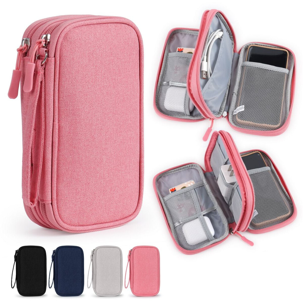 Small Waterproof Travel Cable Organizer Bag For Cables, Chargers, Phones, Earphones Â Pink 9365509723500