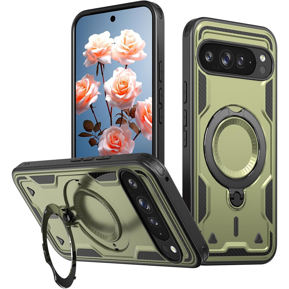 Magnetic Case For Google Pixel 9A With Rotatable Ring Holder, Compatible With Magsafe, Military Shockproof Kickstand 9365509724309