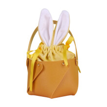 Sac cadeau de Pâques à oreilles de lapin jaunes, en cuir PU, 10 x 8 cm