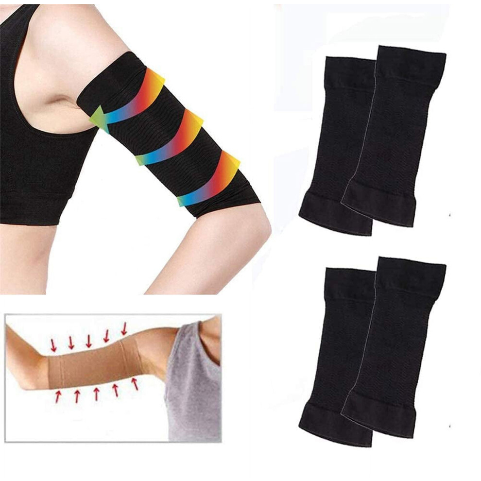 Arm Slimming Shaper Wrap,Arm Compression Sleeve Women Weight Loss Upper Arm Shaper Helps Tone Shape Upper Arms Sleeve for Women 2Pair (2Black)
