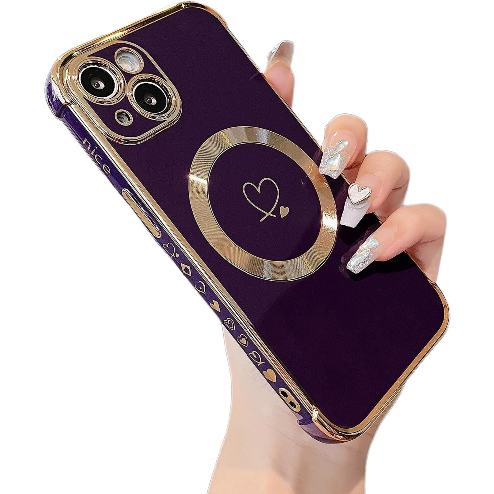 Magnetic Case For Iphone 15 6.1" Â Magsafe Compatible, Love Hearts Pattern, Camera Protection, Soft Shockproof Tpu Bumper 9365509725290