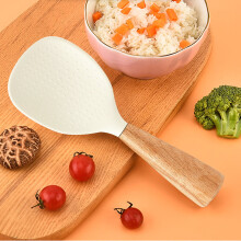 Wooden Handle Non-Stick Rice Spoon for Rice Cooker, Ergonomic Serving Spoon, Space-Saving Design, Durable Kitchen Utensil for Easily Serving Rice