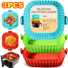 Air Fryer Liners, 3pcs Air Fryer Silicone Liners Food Grade, Reusable Silicone Airfryer Liners Baking Basket Accessories, 8 x 8 inch
