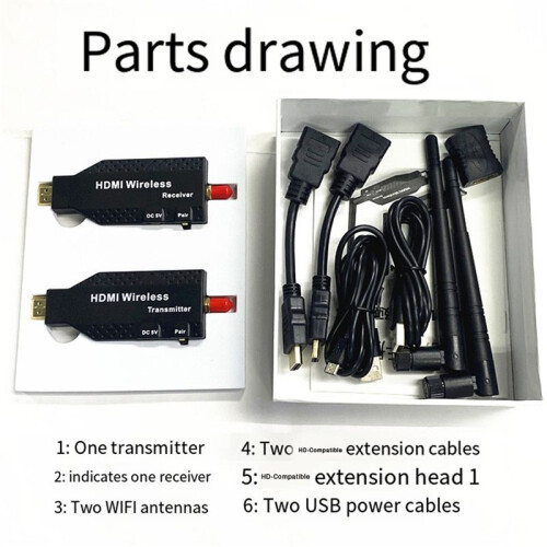 2pcs 50M -Compatible Wireless Transmitter Receiver Camera Laptop PC to TV Mirror Adapter 1080P 60Hz Display Dongle 1