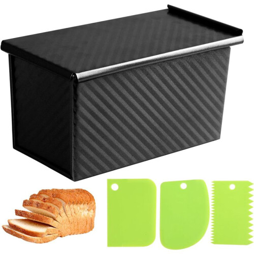2X Bread Pans with Dough Scraper Cutter-Pullman Loaf Pan with Lid,Covered Bread Pan 1