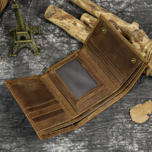 Men's Leather Tri-Fold Vintage Biker Wallet with Snap 2