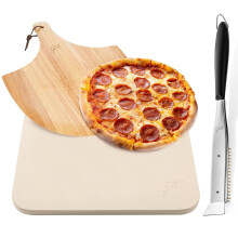 Large Rectangular Pizza Stone for Oven and Grill, Even Heat Distribution, 2in1 Cleaning Brush and Scraper