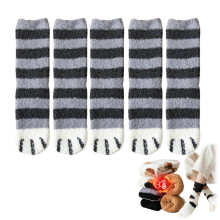 Ultra Soft Velvet Thermal Socks for Women, Fleece Warm Winter Cat Paw Design, Gray 5 Pairs Set
