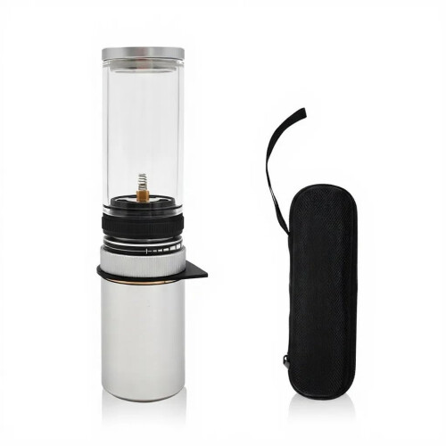 Camping Propane Lantern with Adjustable Brightness Control, Wind Resistant Flame, Metal and Glass Light, Silver