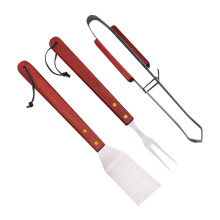 3pcs Stainless Steel BBQ Utensil Set with Spatula Tongs and Fork for Outdoor Grilling and Camping