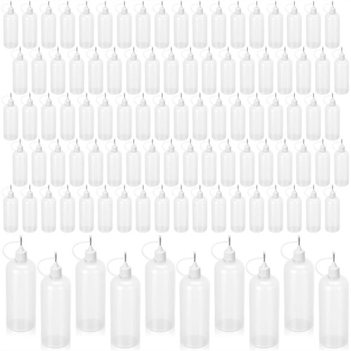 Singhoow 100Pcs 120ml / 4oz Tip Glue Bottle Bulk Plastic Tip Aplicator Bottle Refillable Dropper Squeeze Bottles B
