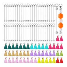 50Pcs Blank Beadable Keychain Bars, Metal DIY Keychain Bar Charms, Easy Detachable Keychain Making Accessories for