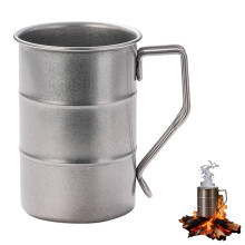 Vintage Stainless Steel Camping Mug 350ml – Insulated Outdoor Coffee Cup with Handle, Retro Design
