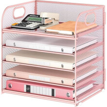 Organiseur de bureau Ă 5 niveaux avec tiroirs coulissants, bacs de rangement en filet et porte-documents, optimisez votre organisation de bureau et