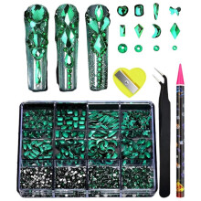 Emerald Acrylic Sewn with Rhinestones, Suitable for Nail Art and Fashion Accessories.