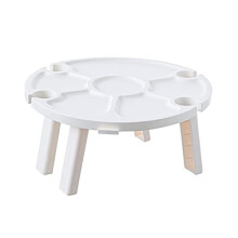 Foldable Picnic Table with Built‑in Charcuterie Board and Wine Holder, Lightweight Beach Camping Table White