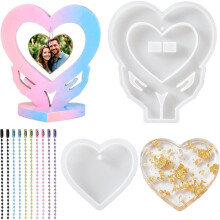 2-Teiliges Silikon-Fotorahmen-Set in Herzform mit 10 Ketten, Liebes-Epoxidharz-Bilderrahmenformen für DIY-Bastelarbeiten, Hochzeit