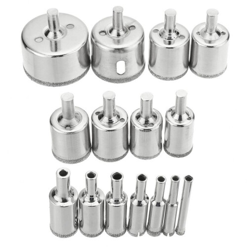 15pcs Diamond Coated Hole Saw Drill Bits, Tile, Marble, Glass, Ceramic Drill Bit Set, (6-50mm)