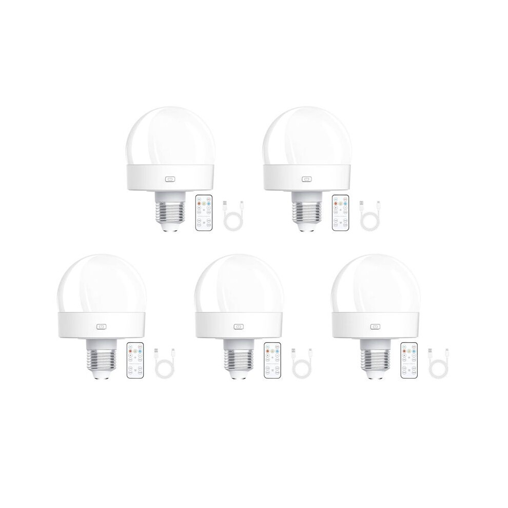5X Rechargeable Battery Operated Bulbs, 300Lm E26 Screw In Bulb For Lamps With Remote Control Dimmable&Timer Light 4711824143861