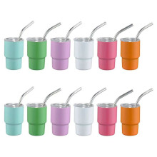 12x Tumbler Shot Glass with Straw Sublimation Double Layer Metal Cute Shot Glasses Set 3oz with Lids