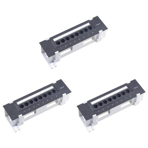3X 8 Port Patch Panel for Cat. 6 Versatile Data Center Plastic Wall Mount for Computer Home
