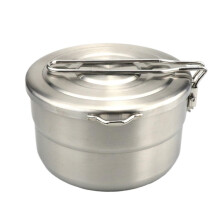 304 Stainless Steel Camping Cookware Pot Set, Durable Foldable Handle Outdoor Cooking Gear