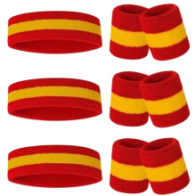 9 Pcs Neon Sweatbands Set for Men and Women, SweatAbsorbing Colorful Sports Wristbands for Gym Football Tennis Basketball Red Yellow